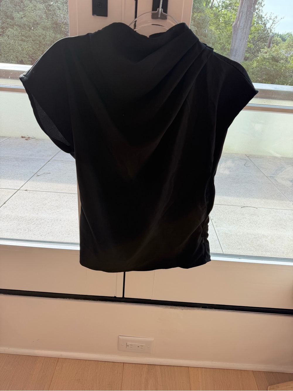 Black Draped Cap-Sleeve Blouse